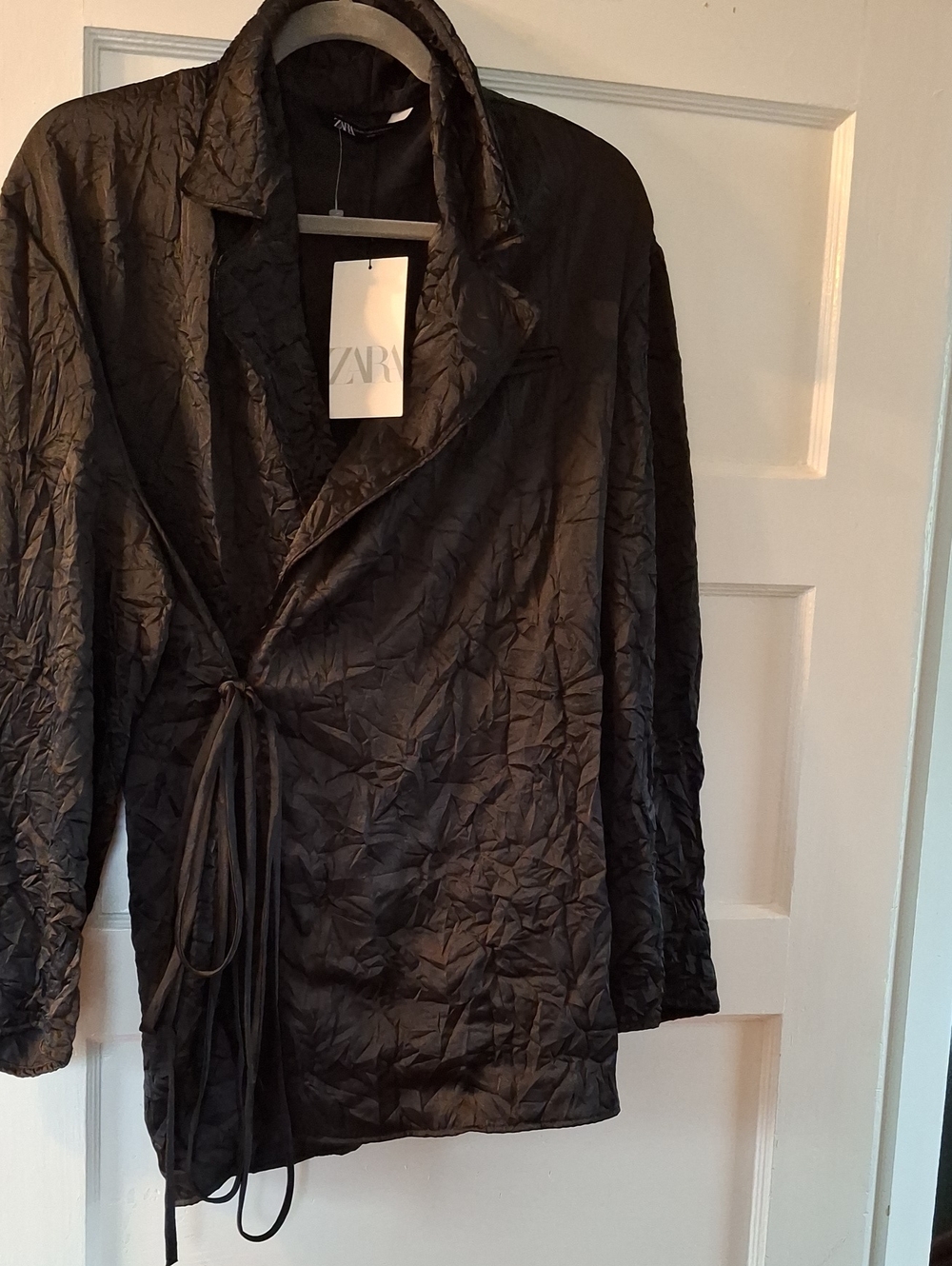 ZARA Black Quilted Tie-Waist Jacket